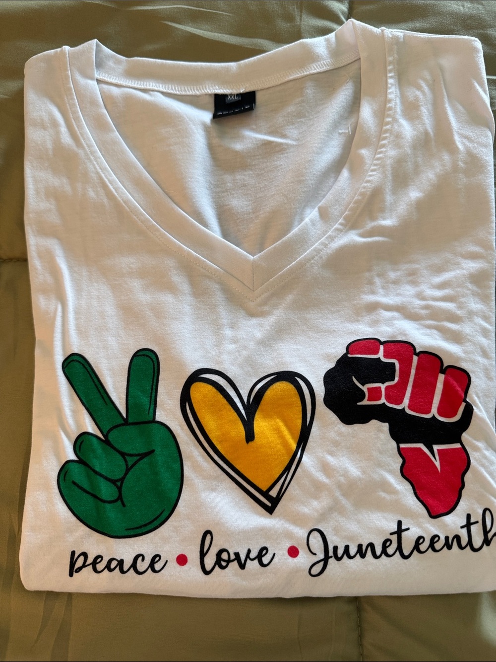 Peace Love Juneteenth Women's V-Neck Tee - White